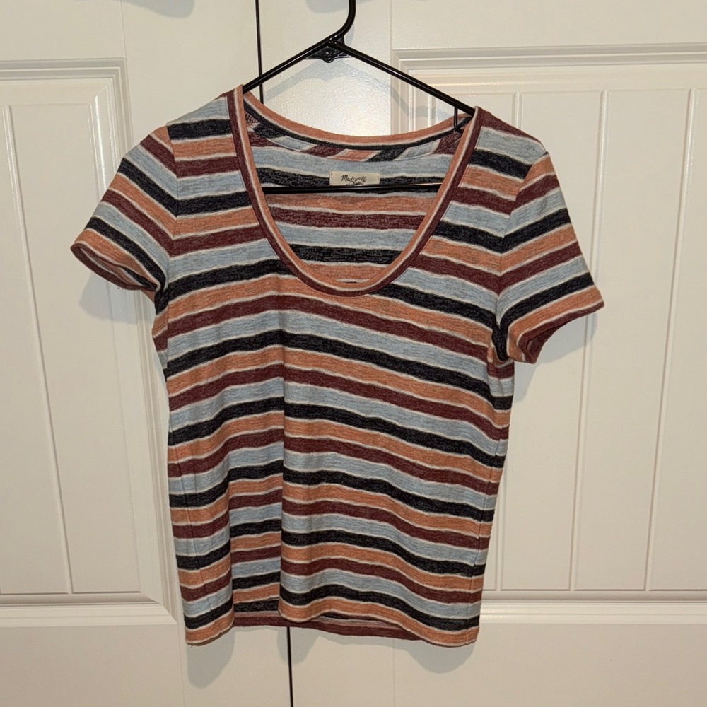 Madewell Striped Multicolor Scoop Neck Top